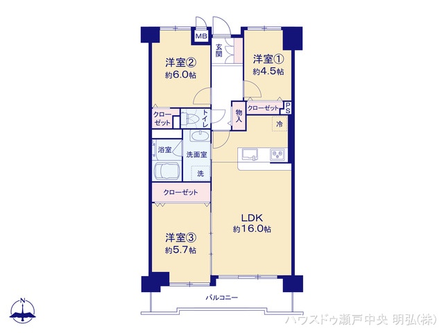愛知県尾張旭市東山町２丁目のマンション『尾張旭東山コーポラス』 3LDK間取図 ※図面と異なる場合は現況を優先