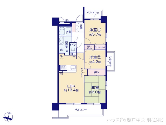 愛知県尾張旭市向町１丁目のマンション『アルファ尾張旭』 3LDK間取図 ※図面と異なる場合は現況を優先