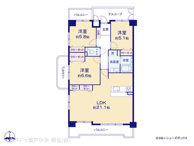 愛知県尾張旭市東山町2丁目のマンション『尾張旭東山コーポラス』 3LDK間取図 ※図面と異なる場合は現況を優先