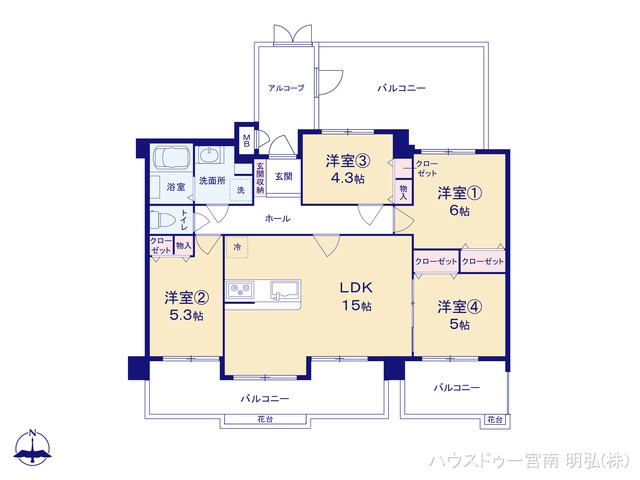 愛知県稲沢市正明寺２丁目のマンション『グローリアス国府宮』 4LDK間取図 ※図面と異なる場合は現況を優先